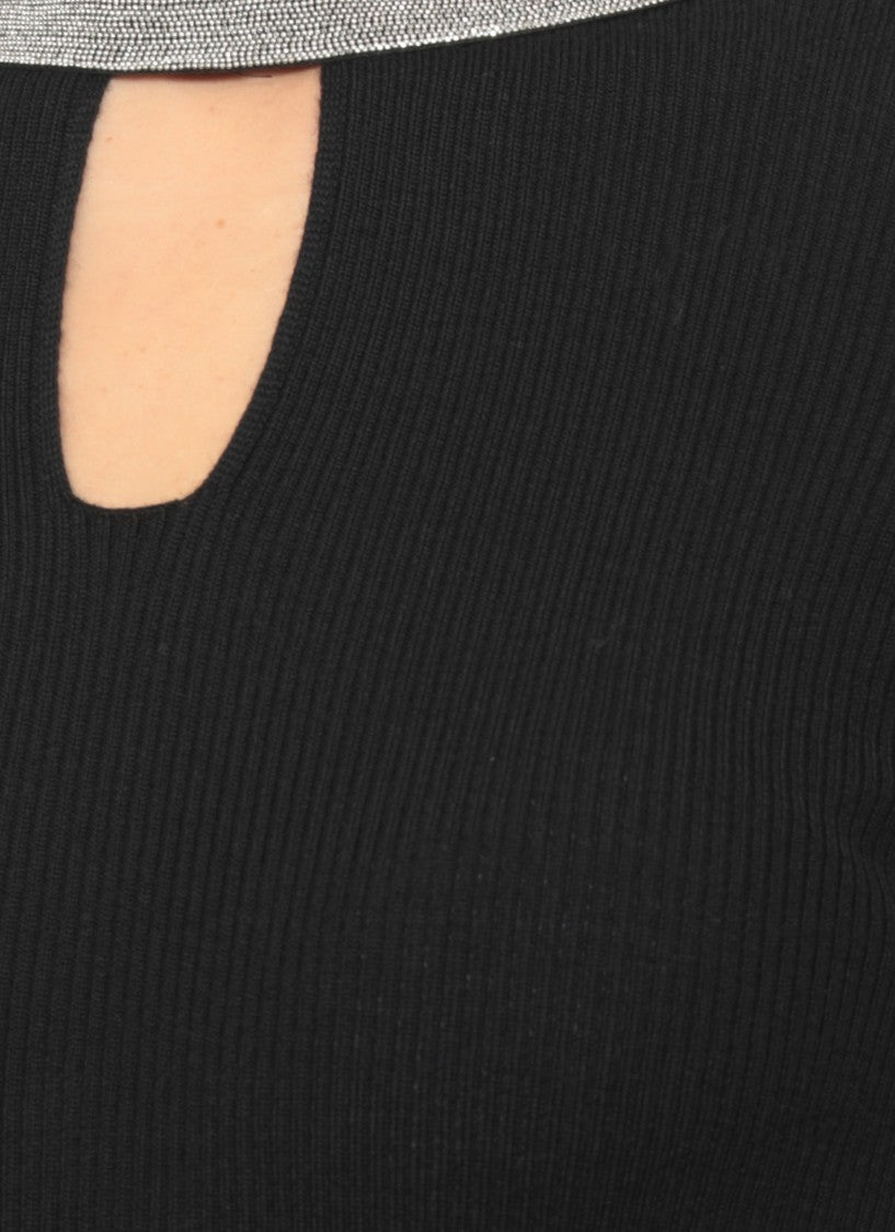 D. Exterior Black Ribbed Cut-Out Wool Turtleneck Sweater