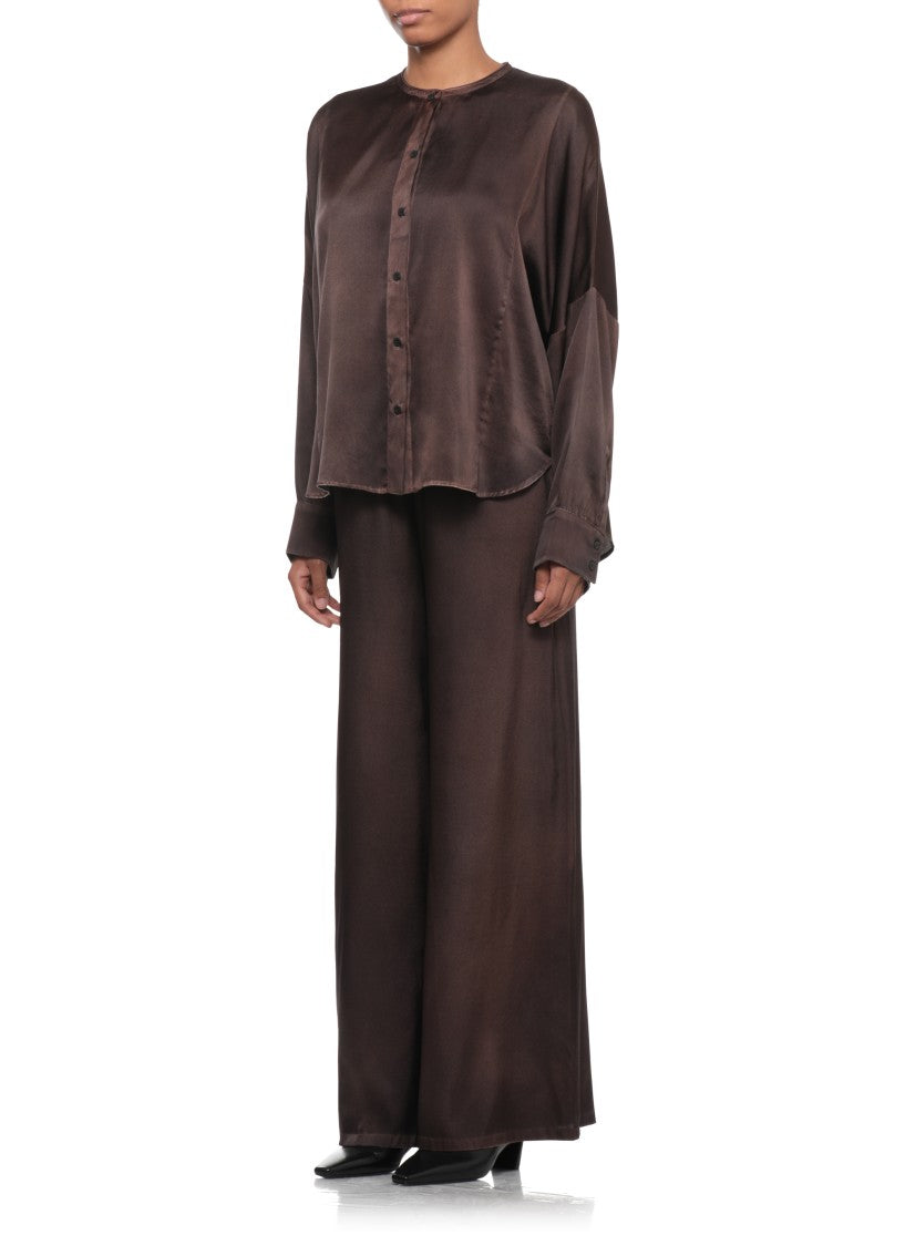 Avant Toi Brown Extended Hem Silk Shirt
