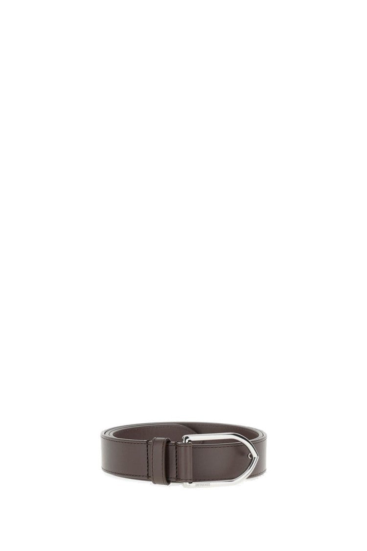 Jacquemus Brown Leather Belt With Polished Metal Buckle