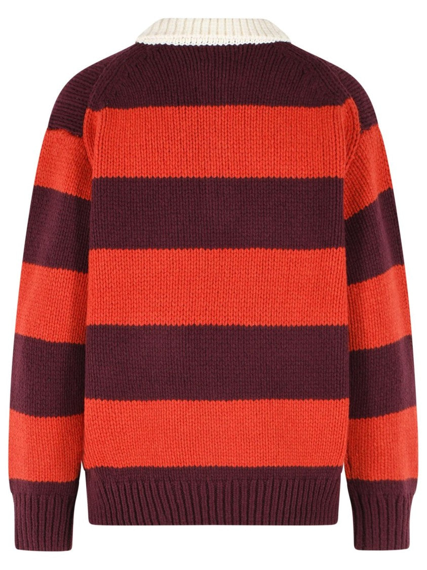 Polo Ralph Lauren Red Rugby Striped Chunky Knit Wool Sweater