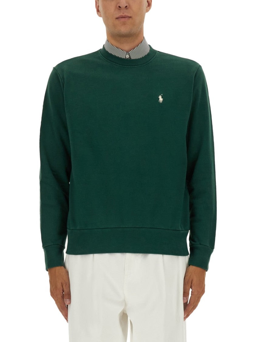 Polo Ralph Lauren Crewneck Sweatshirt In Smooth Green Cotton Jersey