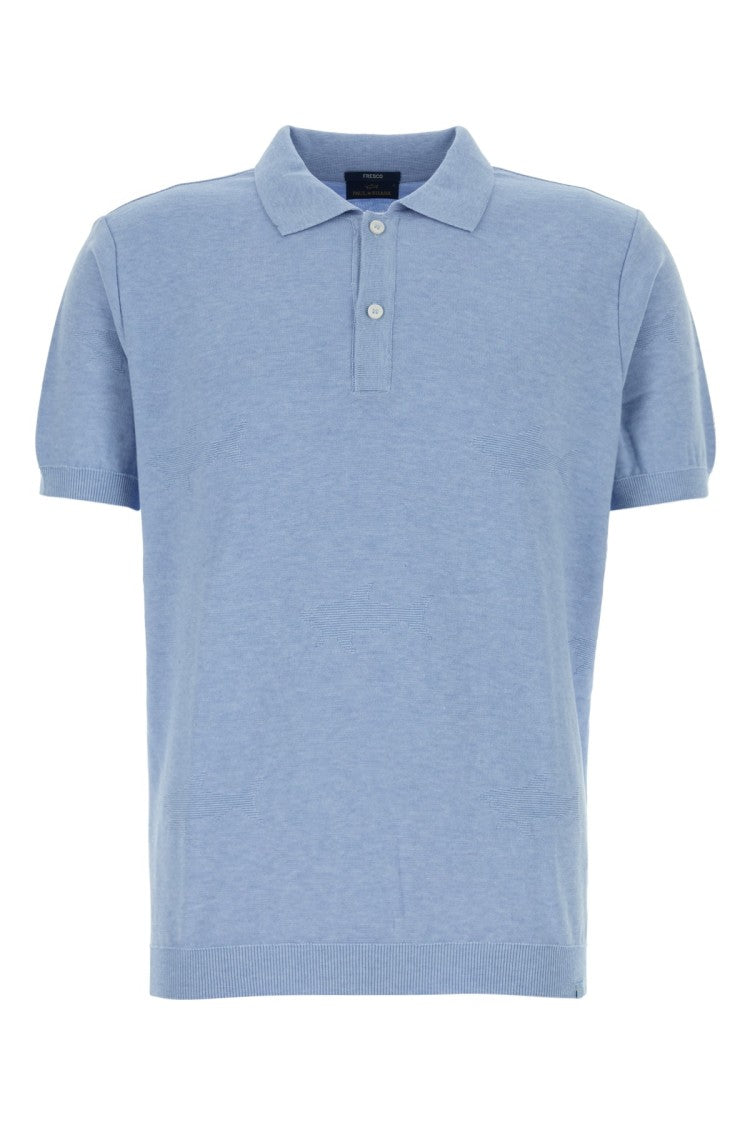 Paul & Shark Classic Blue Linen Polo With Textured Finish