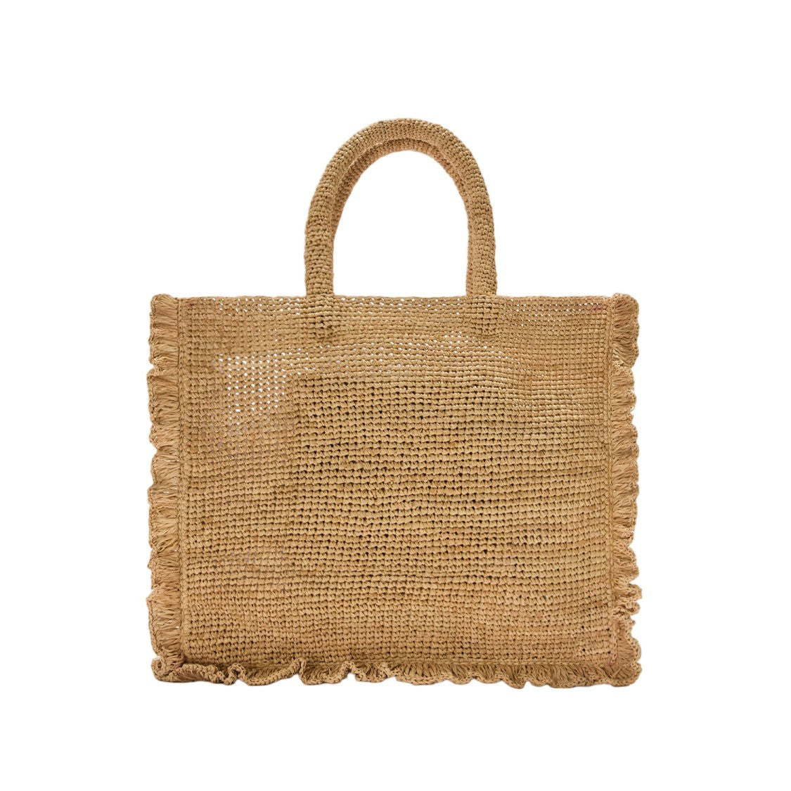 Mc2 Saint Barth Naturally Woven Raffia Tote With Embroidered Logo And Fringed Trim