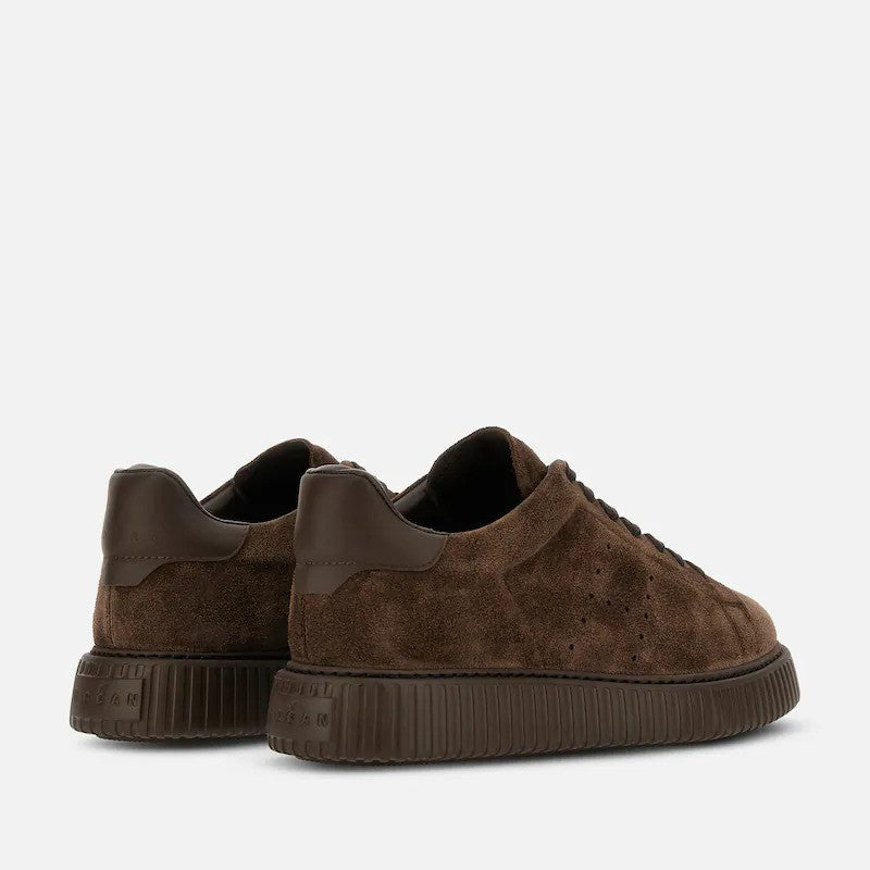 Hogan Brown Suede Perforated Ribbed Sole Sneakers