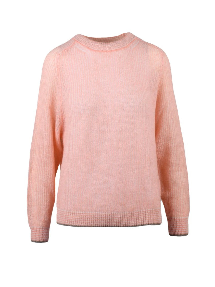 Peserico Baby Alpaca Crewneck Sweater With Raglan Sleeves In Pastel Pink