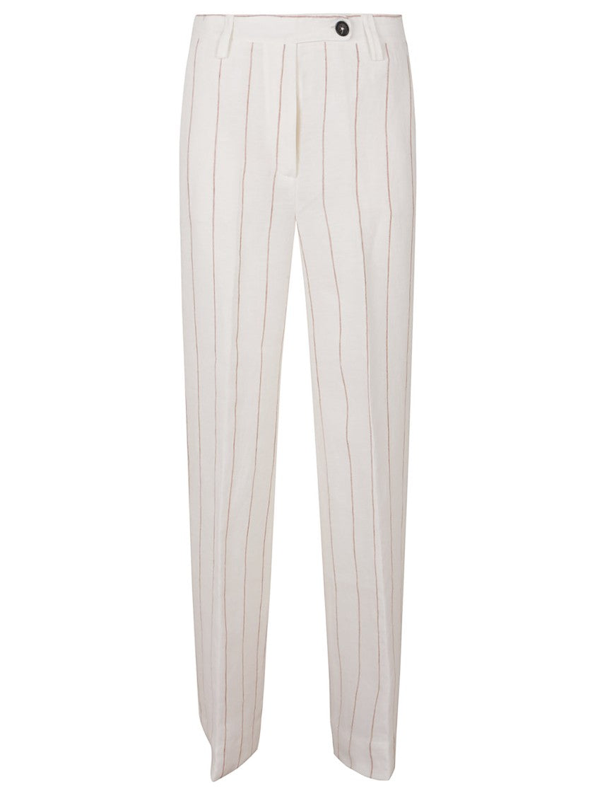 Massimo Alba Relaxed Fit Linen Trousers With Subtle Pinstripe