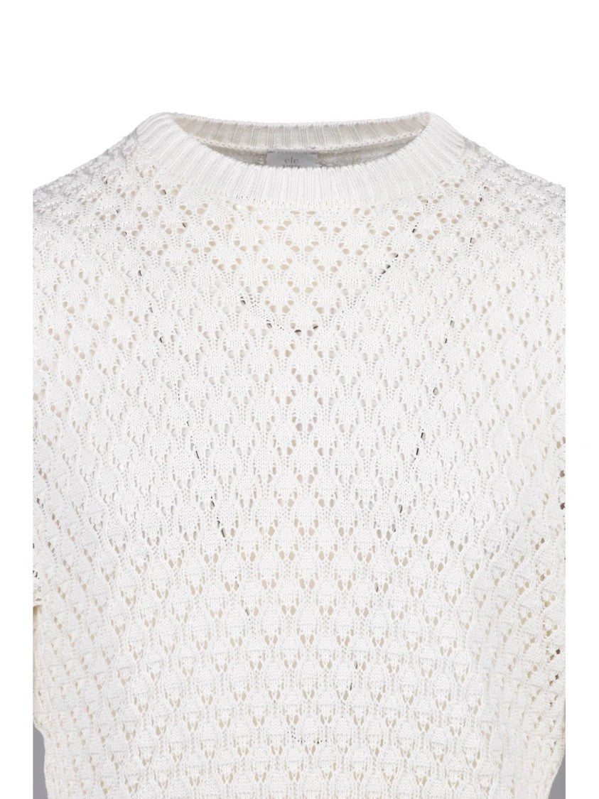 Eleventy White Cotton Tricot Sweater