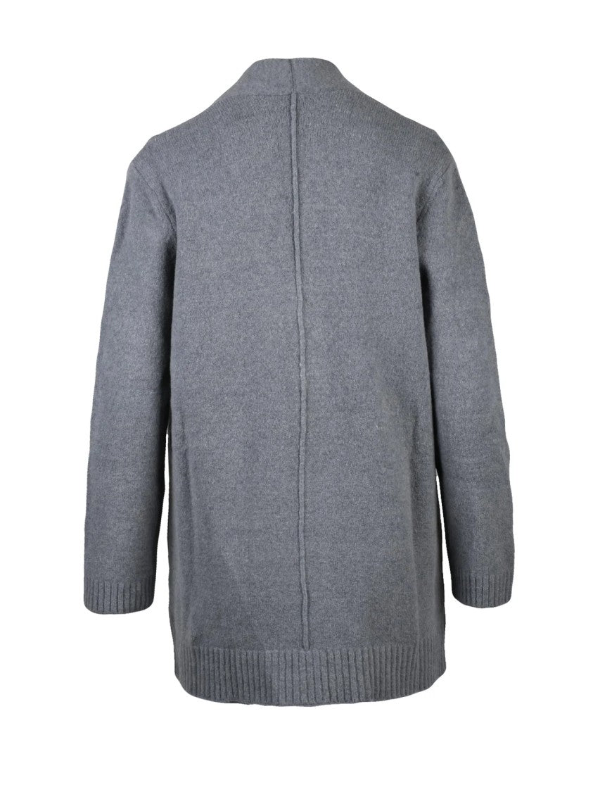 Kangra Long Grey Cardigan With Snap Button Closure And Textured Knit