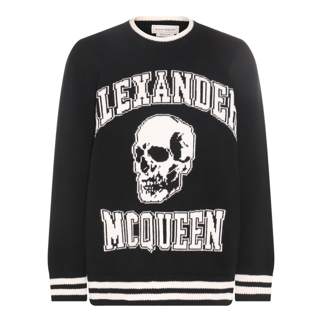 Alexander Mcqueen Skull Print Wool Jumper With Ribbed Detail