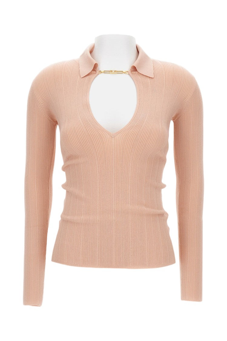 Elisabetta Franchi Asymmetric V-Neck Knitted Tricot Sweater
