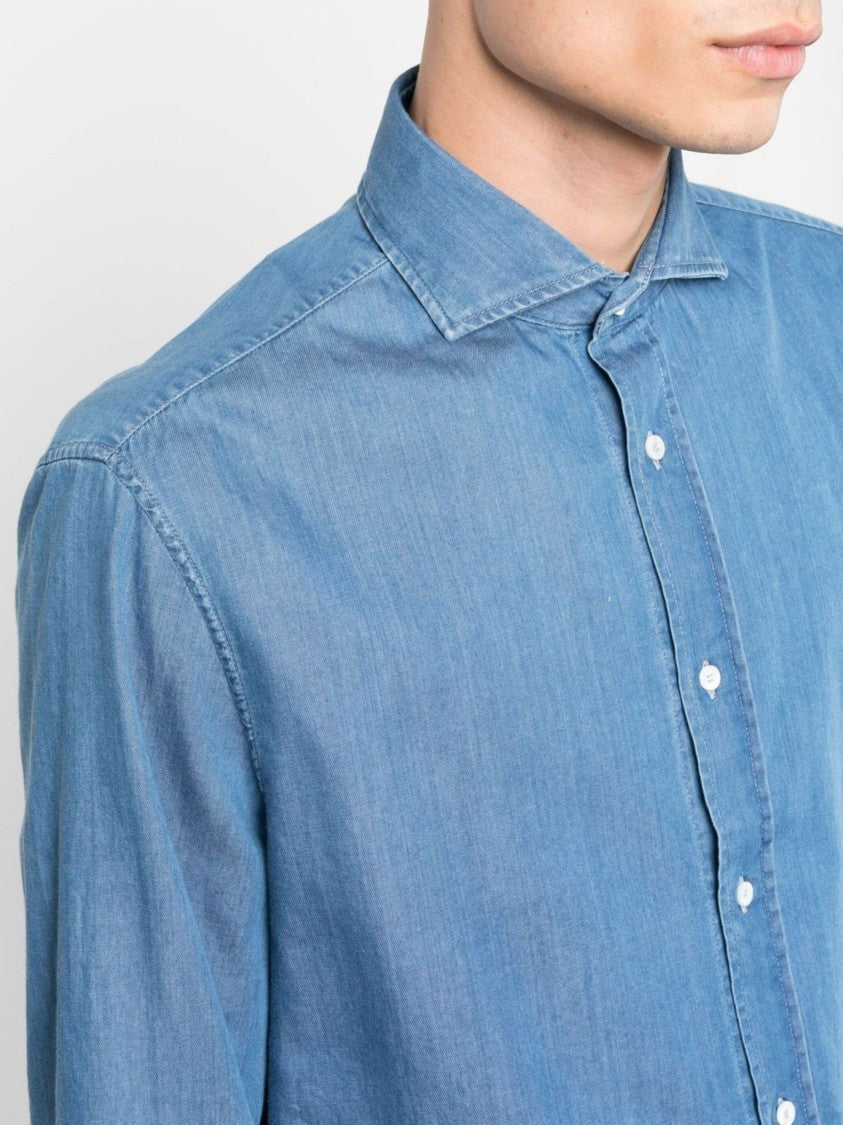 Brunello Cucinelli Blue Classic Collar Denim Shirt