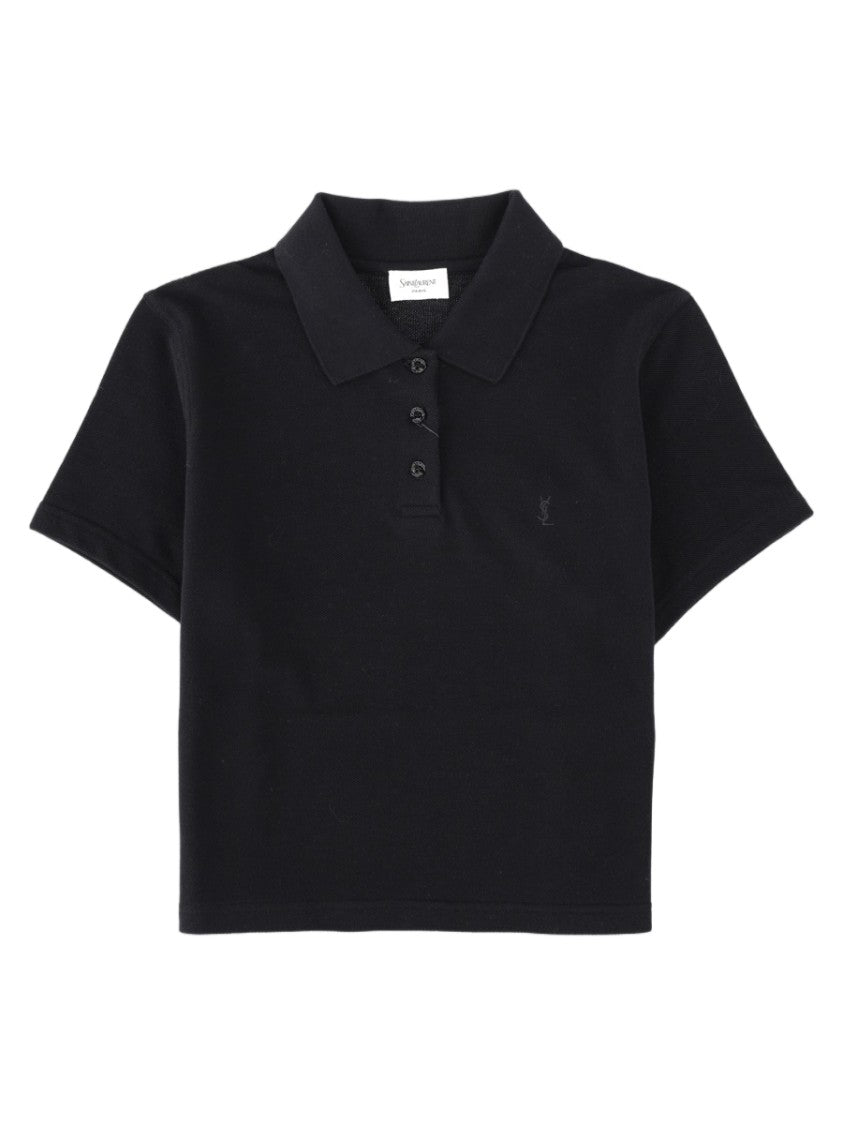 Saint Laurent Cassandre Cropped Piqué Cotton Polo Shirt