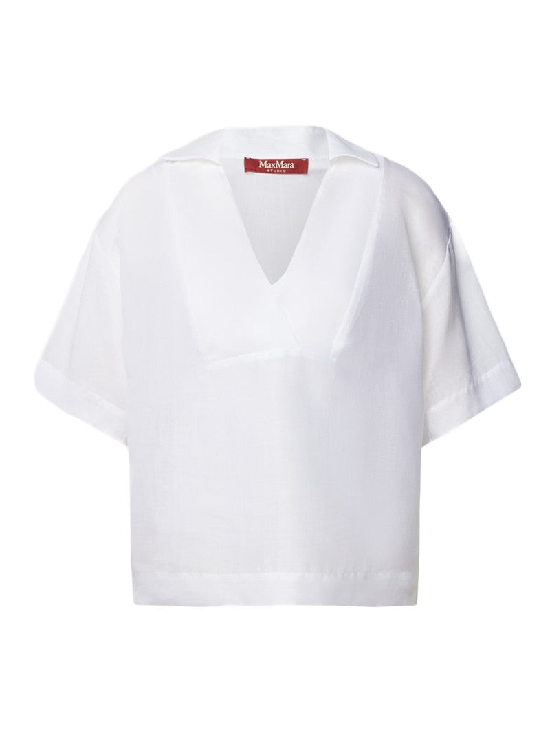Max Mara Lightweight White Blouse With Deep V-Neckline