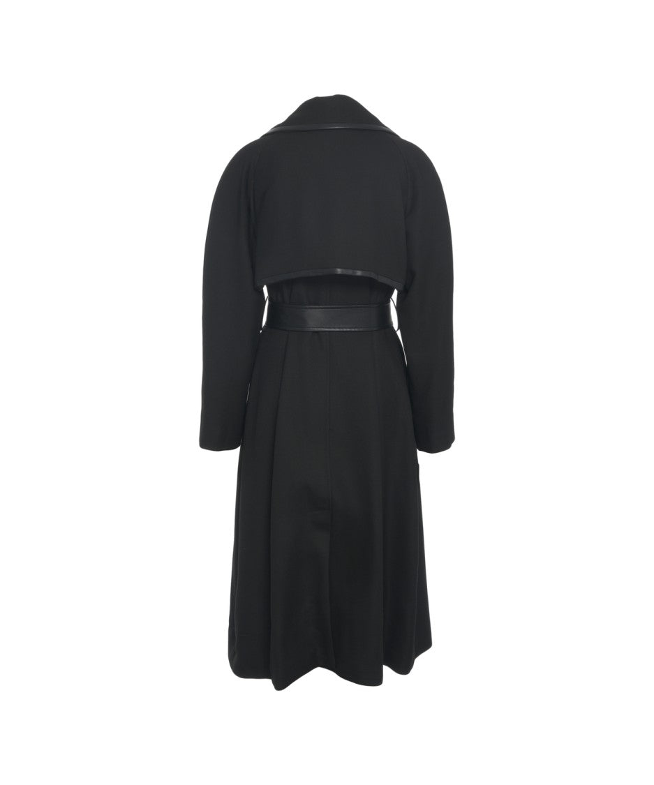 Guess By Marciano Long Black Coat With Leather Detailing And Gold Buckle Closure