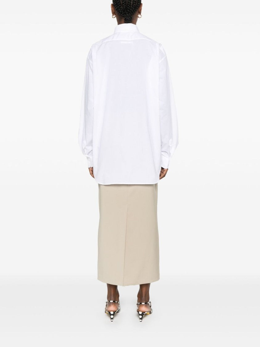 Moschino White Button Placket Curved Hem Top