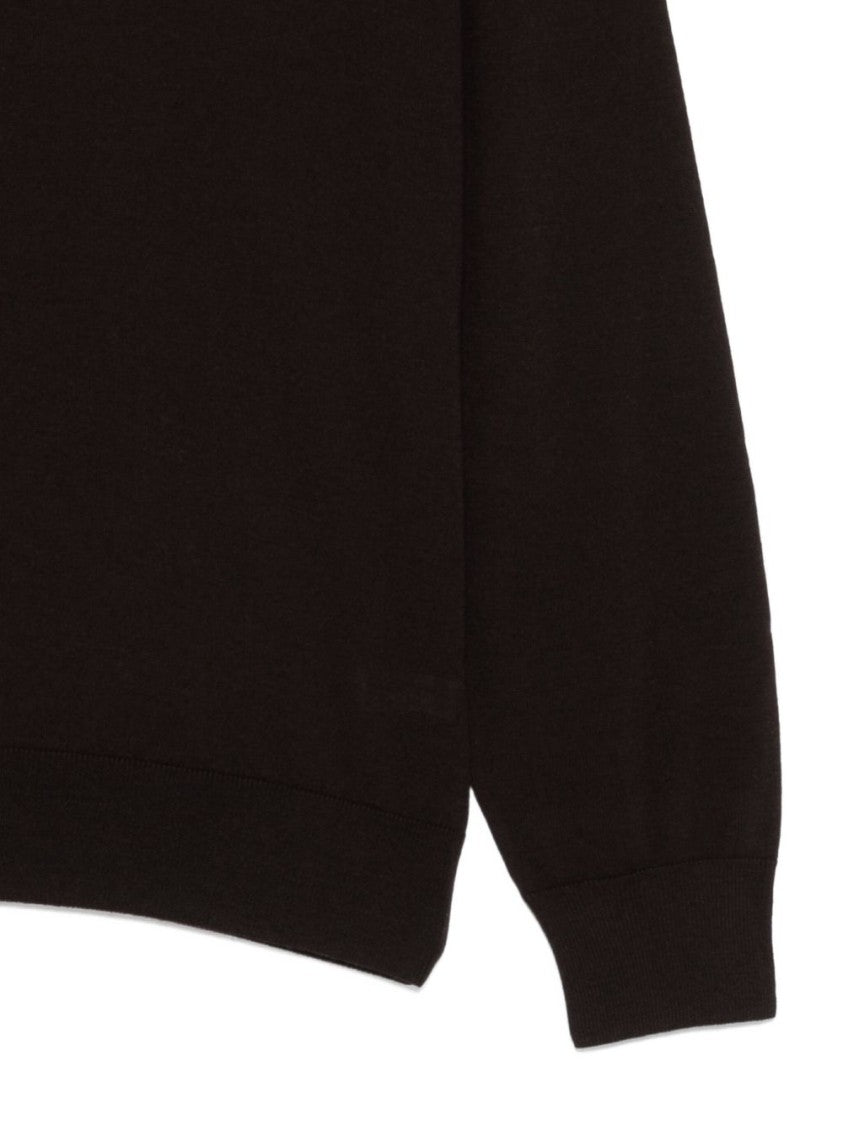 Piacenza Cashmere Classic Cashmere Brown Sweater With Ribbed Cuffs