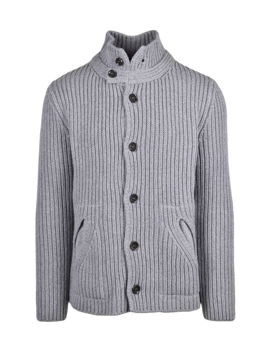 Daniele Fiesoli Grey Wool-Blend Ribbed Cardigan