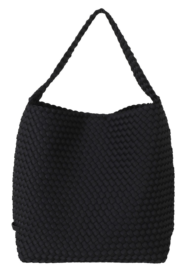 Naghedi Black Nomad Hobo Medium Woven Pattern Neoprene Shoulder Bag