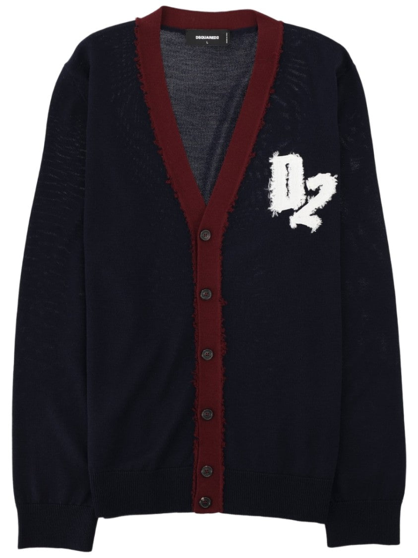 Dsquared2 Deep V-Neck Oversized Wool Cardigan With Contrasting Button Detail
