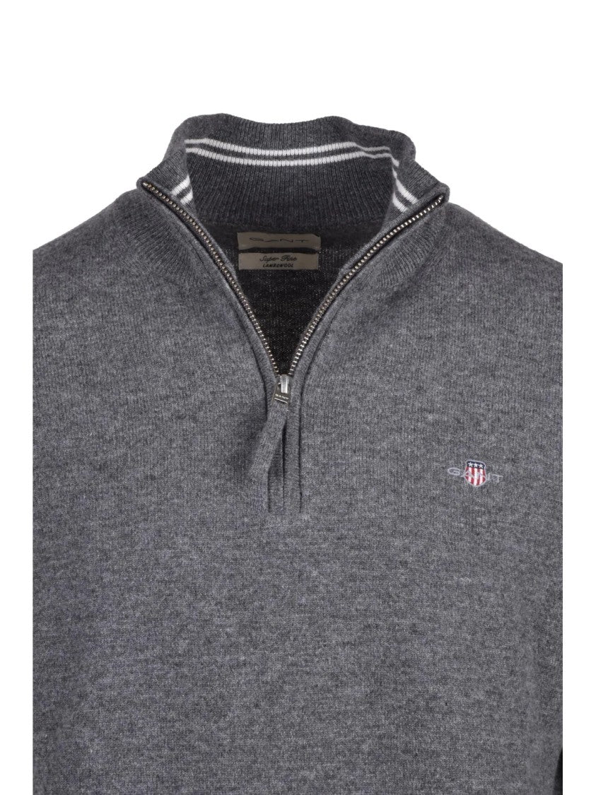 Gant Half-Zip Wool Sweater With Ribbed Detailing