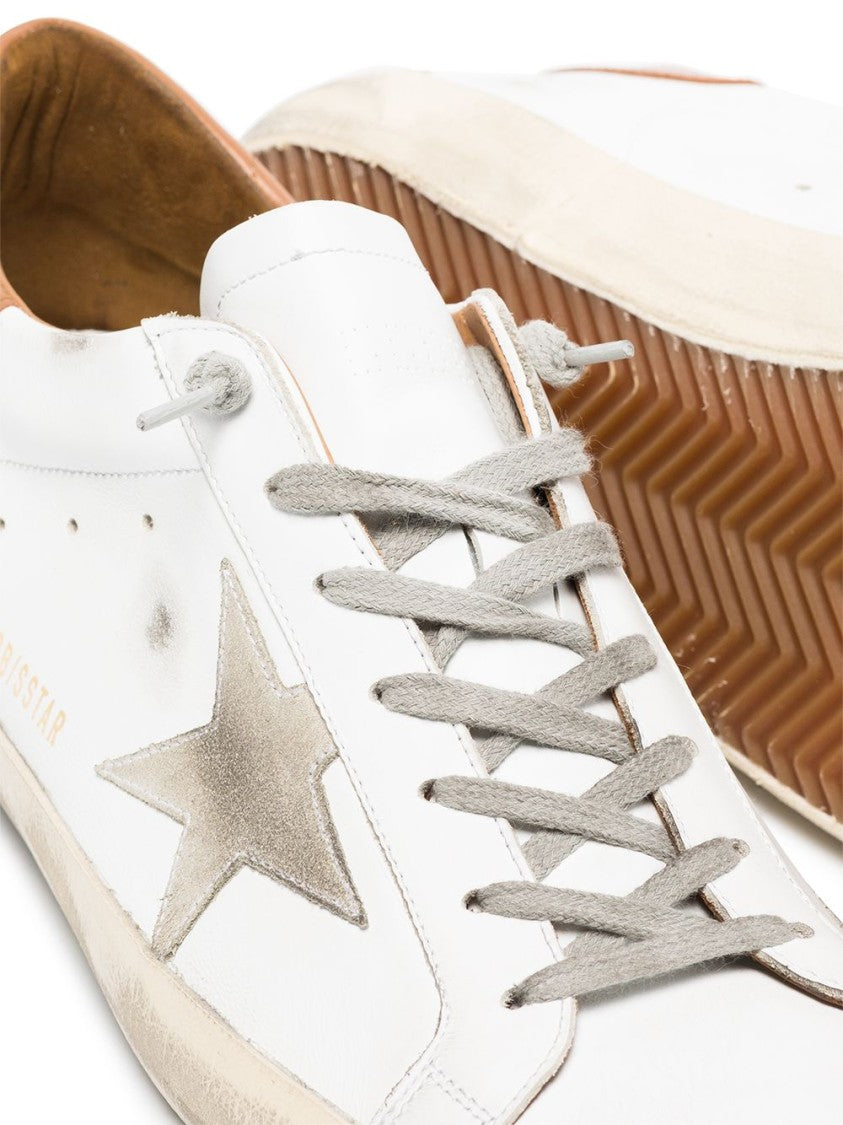 Golden Goose Distressed White Leather Sneakers With Signature Star Patch