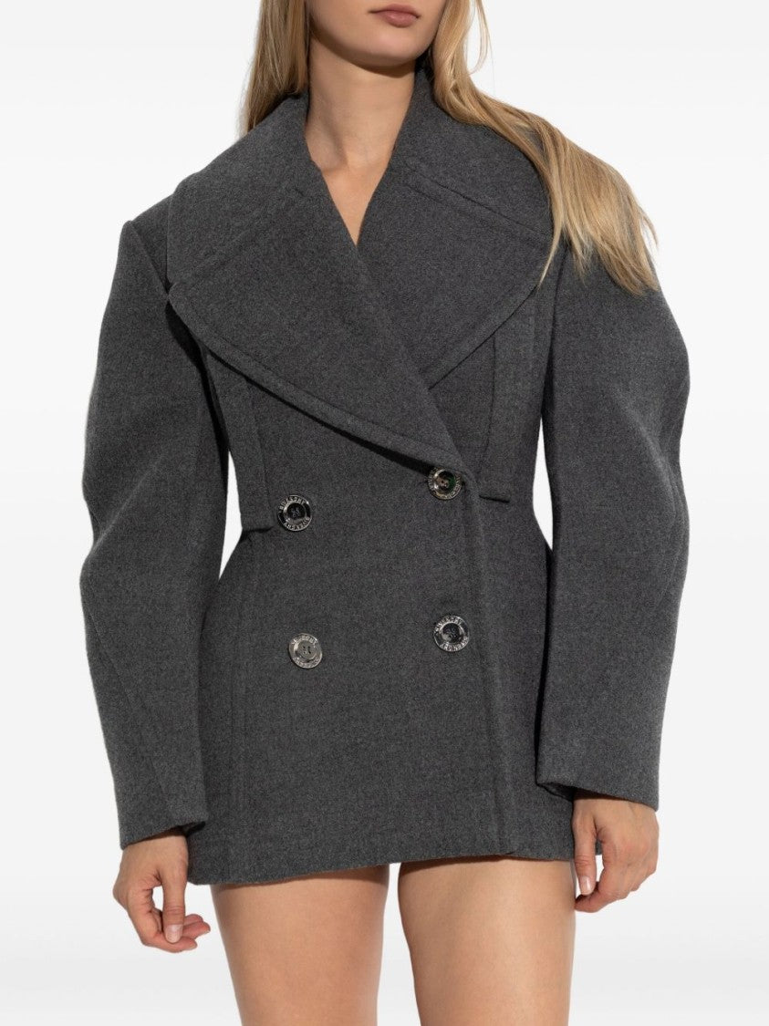 Givenchy Short Grey Coat With Exaggerated Puffed Sleeves