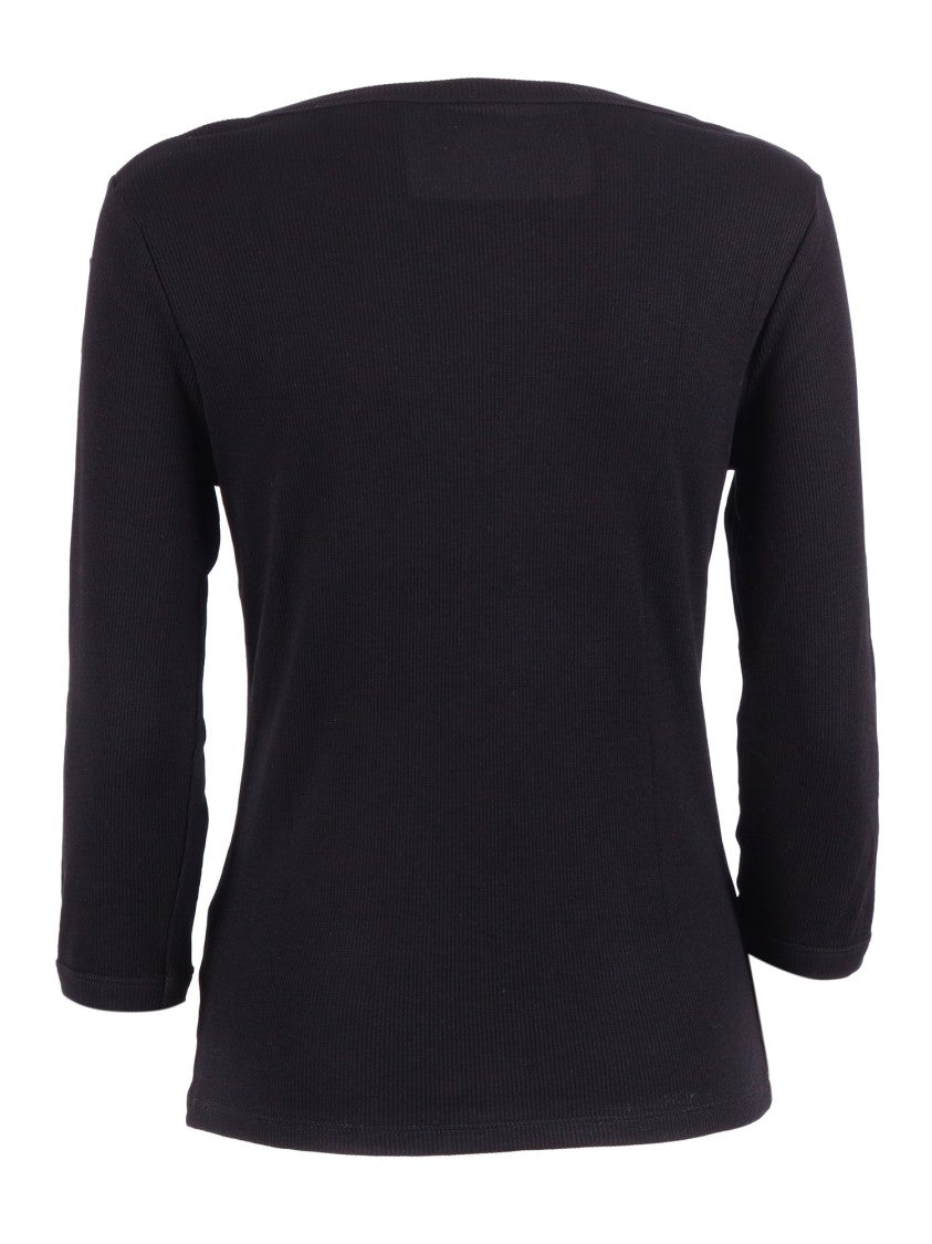 Filatures Du Lion Black Fitted V Neck Top