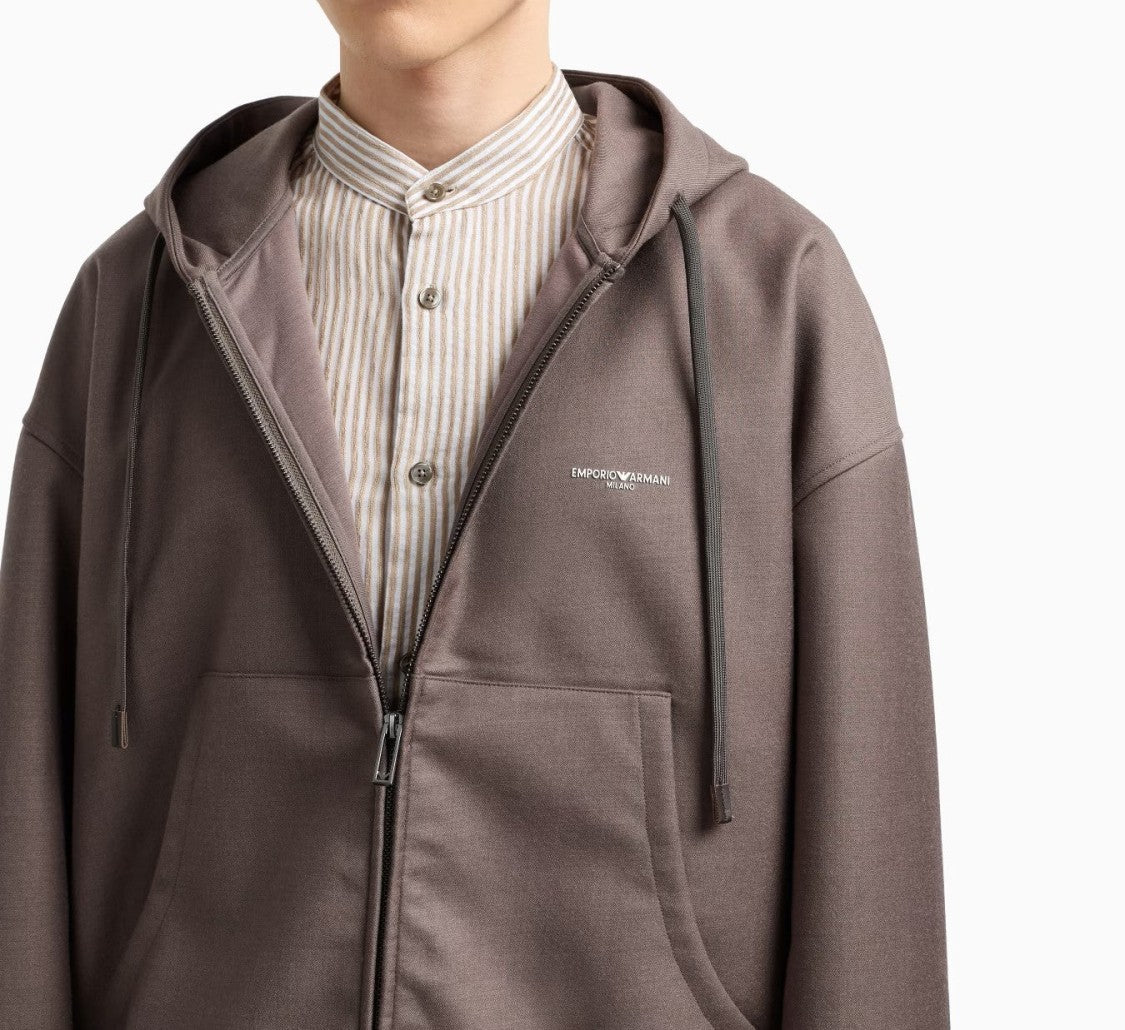 Emporio Armani Lightweight Wool Blend Sweatshirt With Drawstring Hood