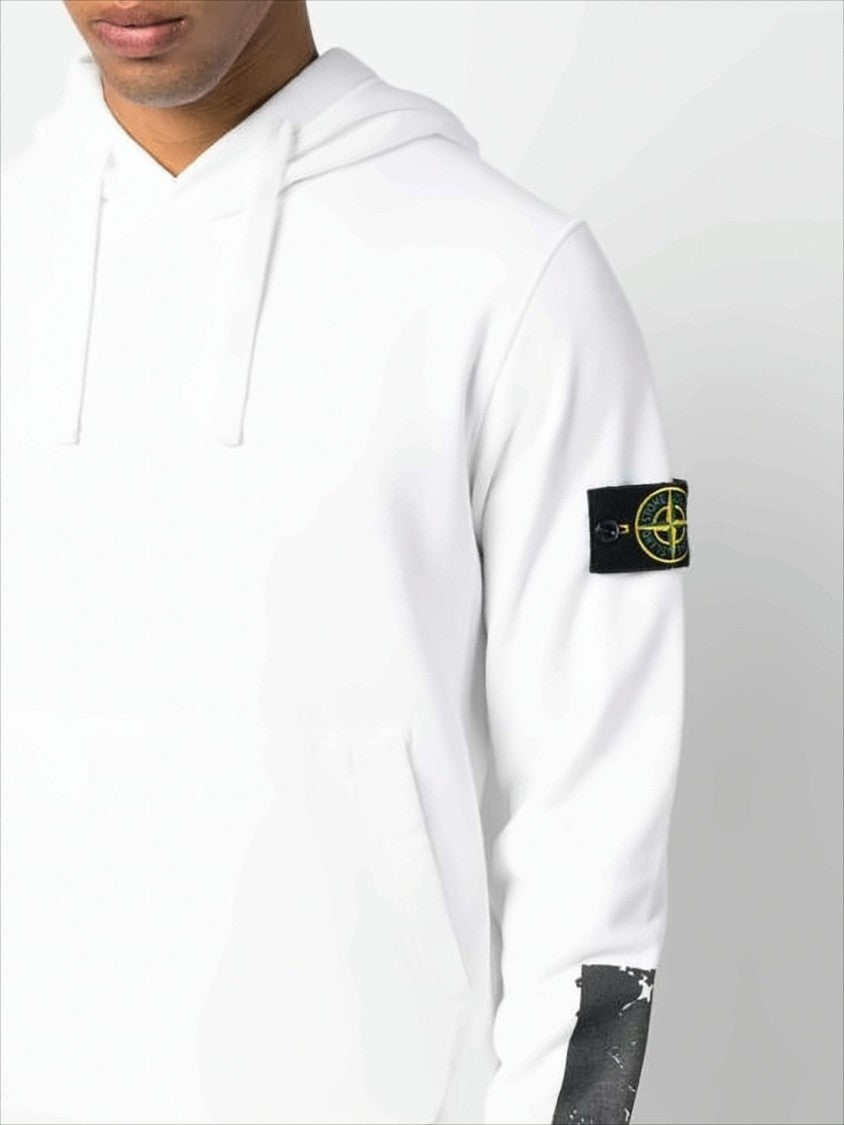 Stone Island White Hoodie With Paint-Splatter Details