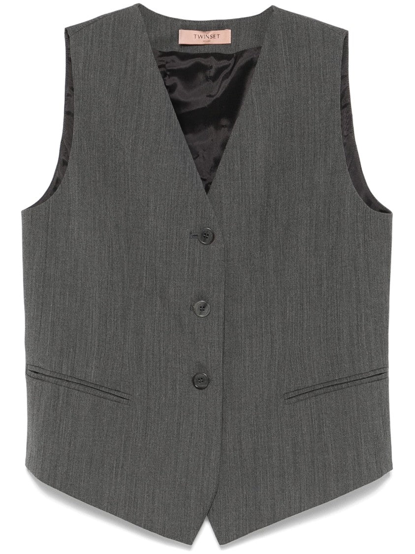 Twin-Set Tailored Grey Stretch Wool Vest