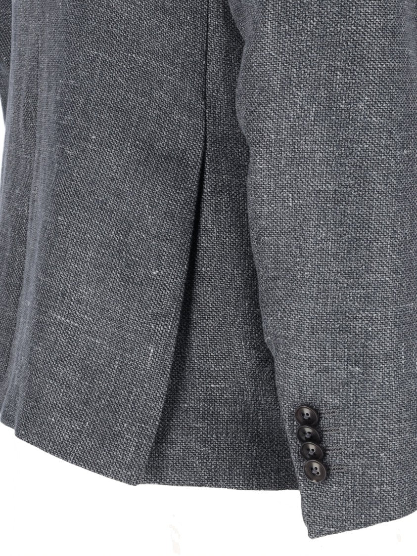 Zegna Grey Textured Linen-Wool Single-Breasted Blazer