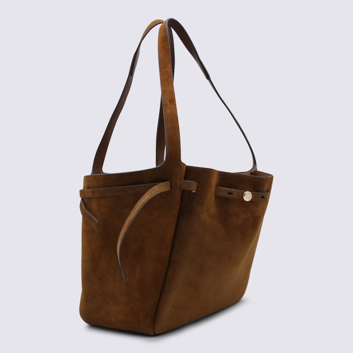 Tory Burch Rich Brown Suede Handbag With Adjustable Silhouette And Gold-Tone Accent
