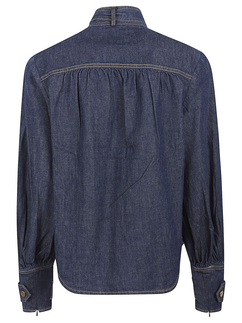 Zimmermann Dark Denim Shirt With Bow Neckline