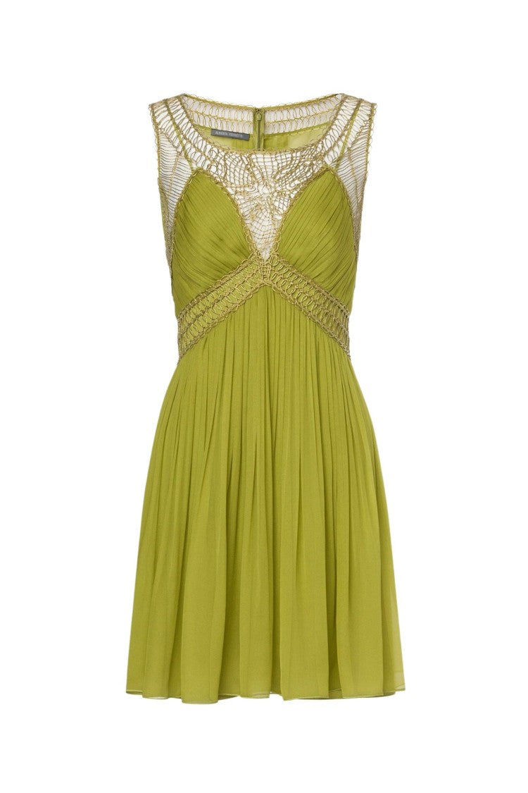 Alberta Ferretti Olive Green Silk Mini Skirt Cornely