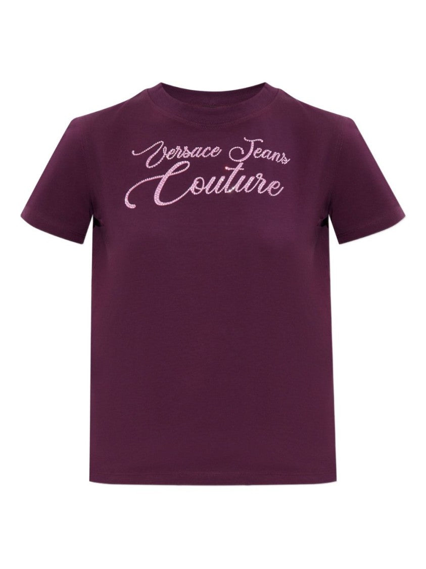 Versace Jeans Couture Bordeaux T-Shirt With Sparkling Logo Detail