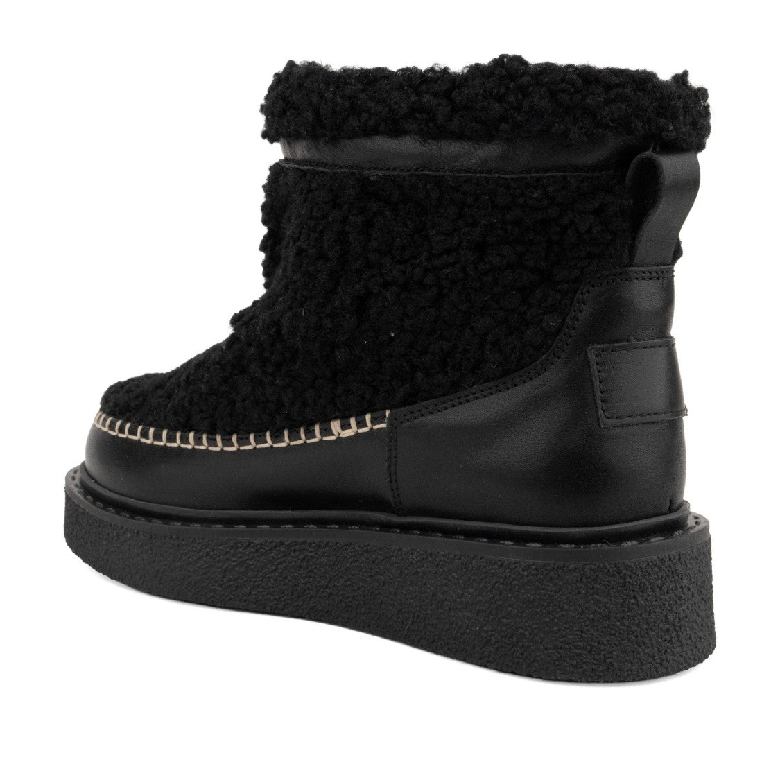 Prato Creativo Black Plush Textured Decorative Stitching Suede Boots