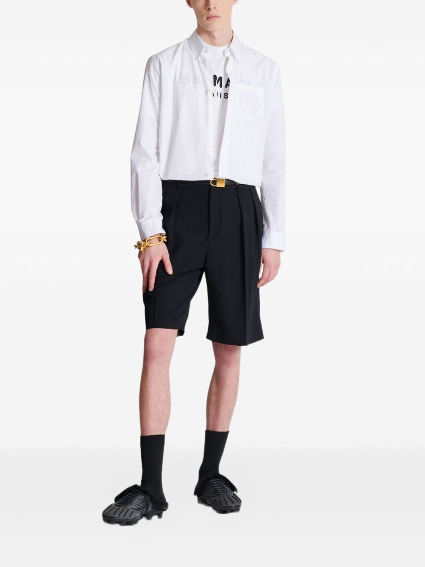 Balmain Crew Neck T-Shirt With Bold Lettering And Straight Hem