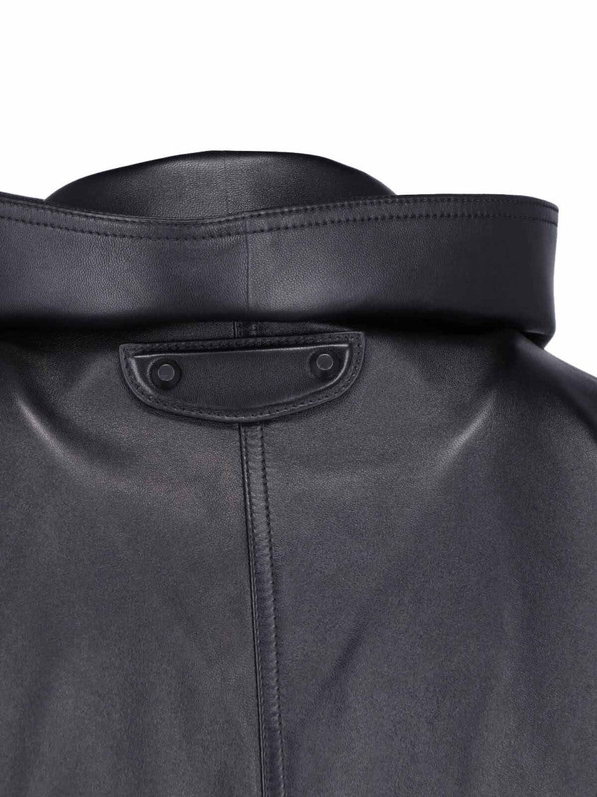 Balenciaga Boxy Oversized High Collar Smooth Leather Jacket