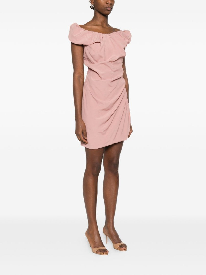 Vivienne Westwood Red Draped Gathered Square Neck Dress