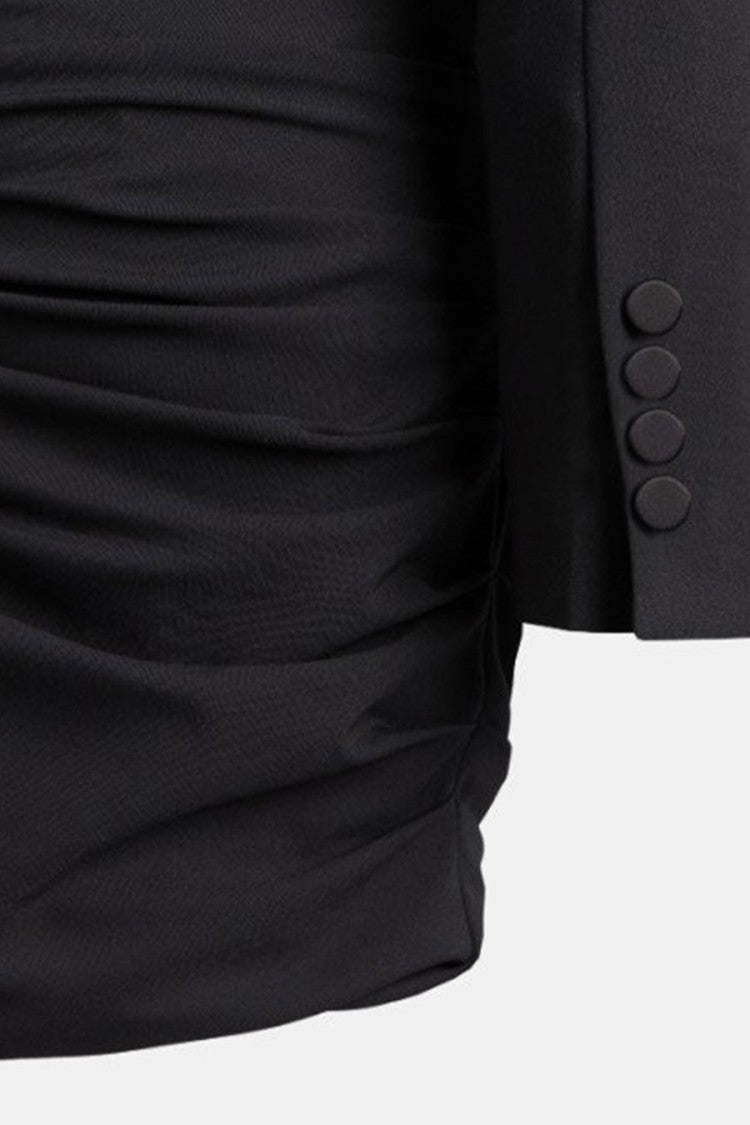 Dondup Black Satin-Shawl Blazer Polyester-Blend Mini Dress