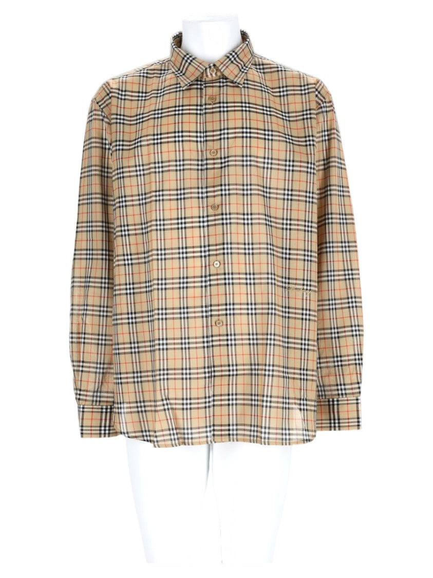 Burberry Beige Check Pattern Button-Down Cotton Casual Shirt