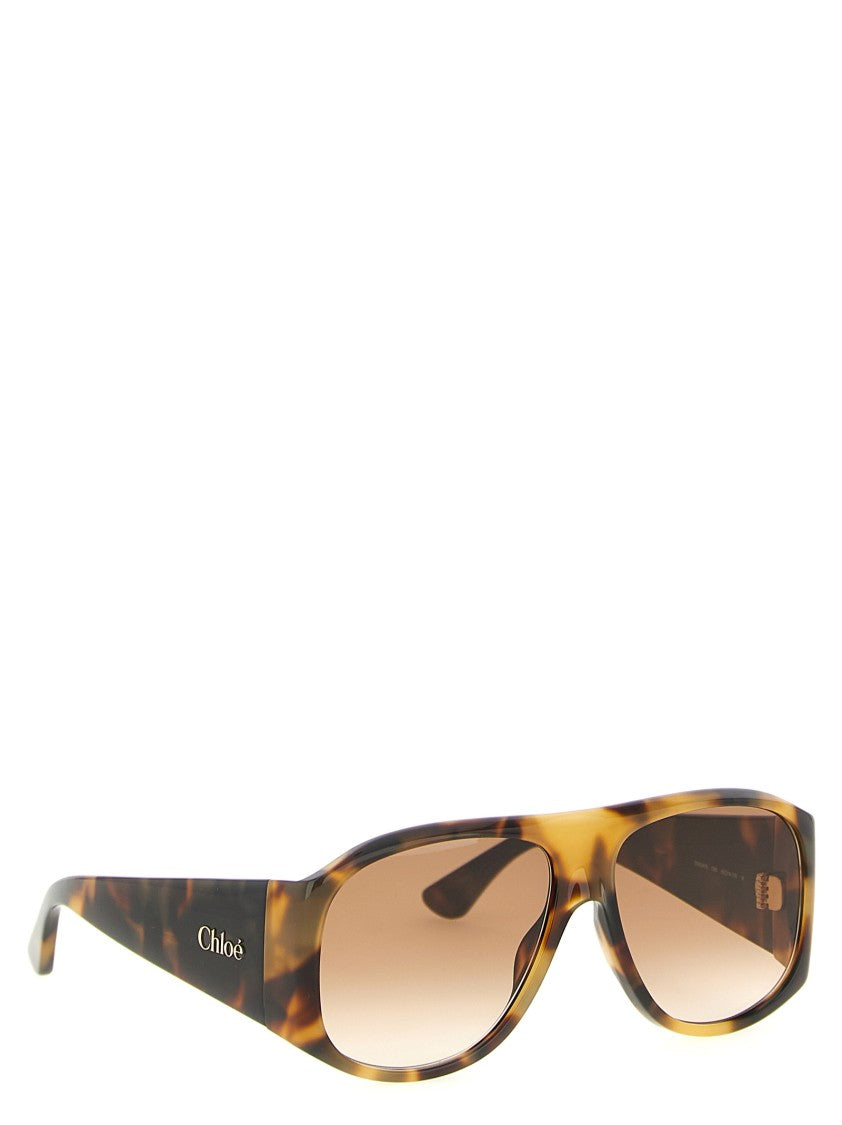 Chloé Rectangular Tortoiseshell Sunglasses With Metal Logo Accents