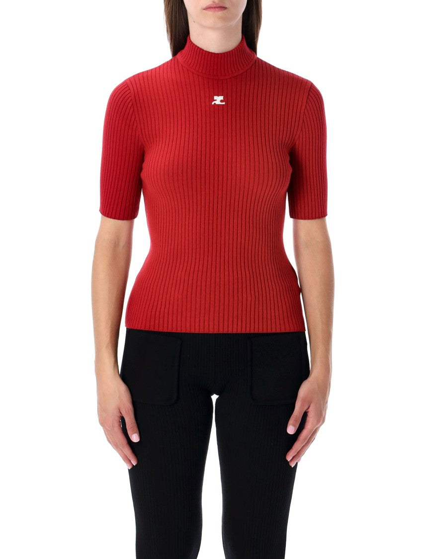 Courrèges Red Rib-Knit Short-Sleeve Sweater
