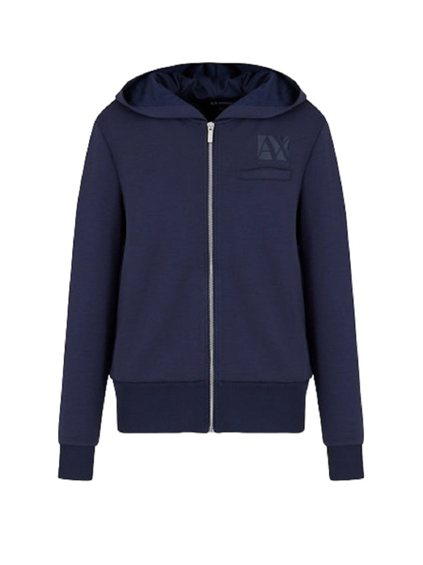Armani Exchange Zippered Deep Blue Hoodie With Elastic Cuffs