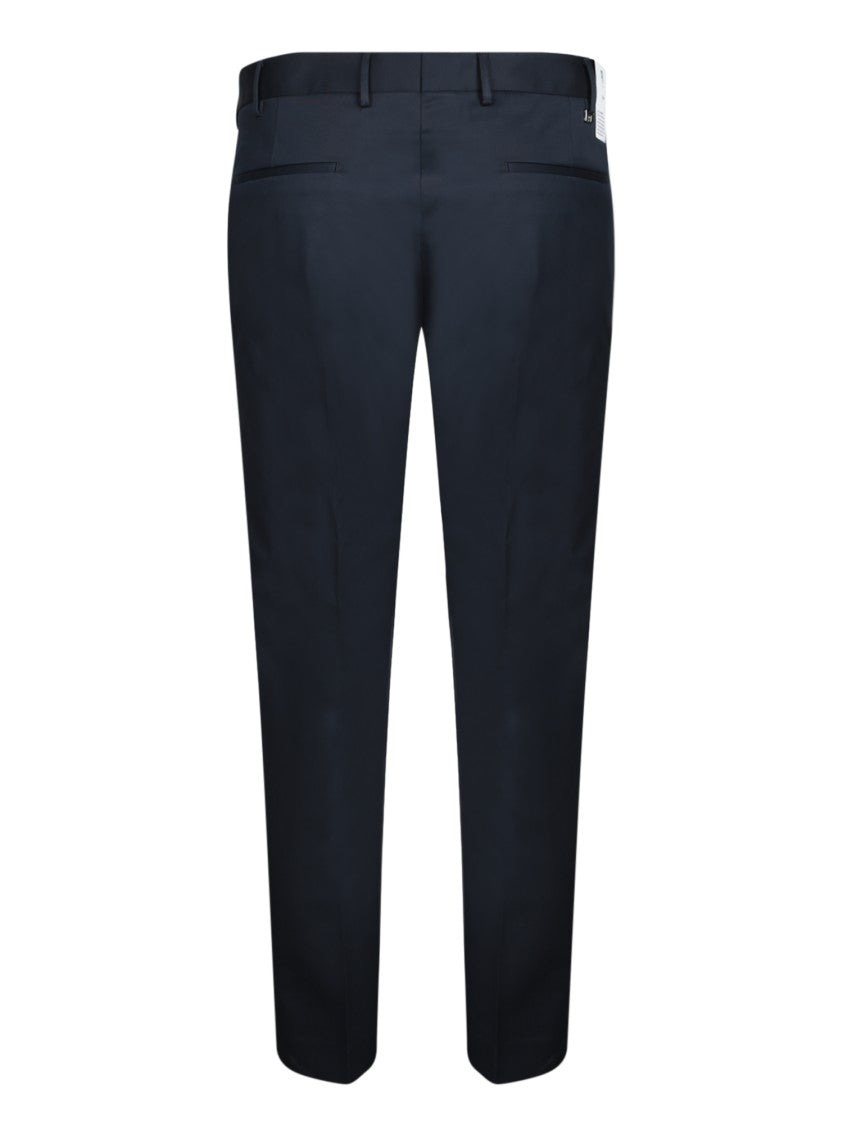 Pt Torino Straight Leg Blue Cotton Twill Trousers