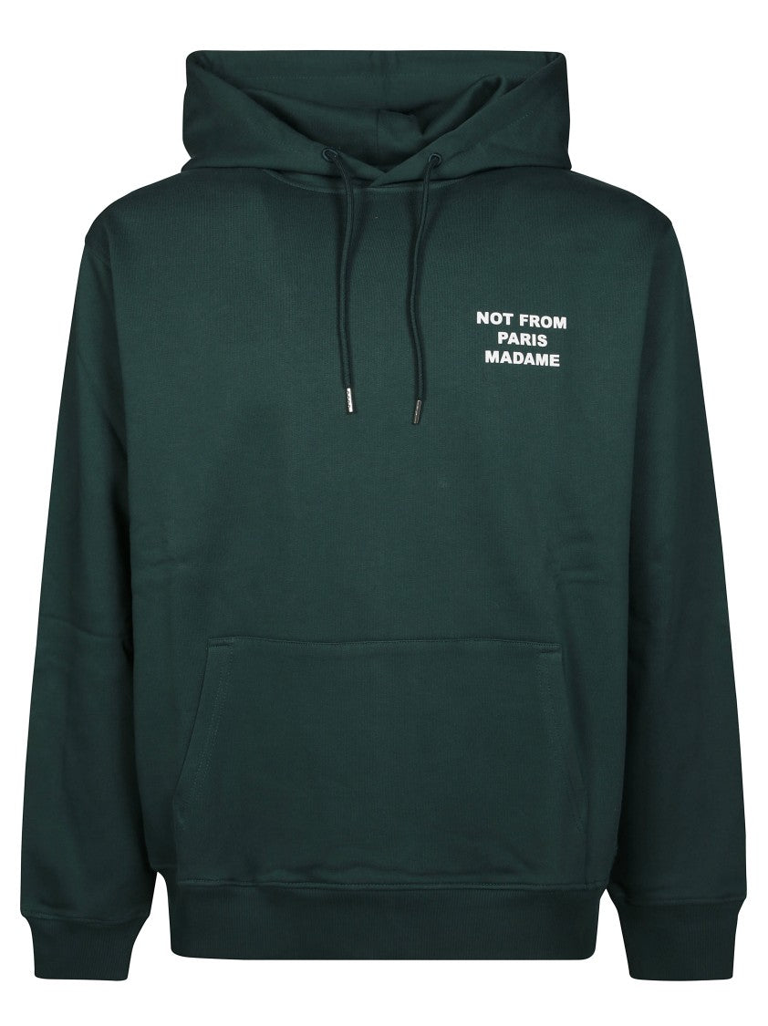 Drôle De Monsieur Deep Green Bold Slogan Relaxed-Fit Hoodie