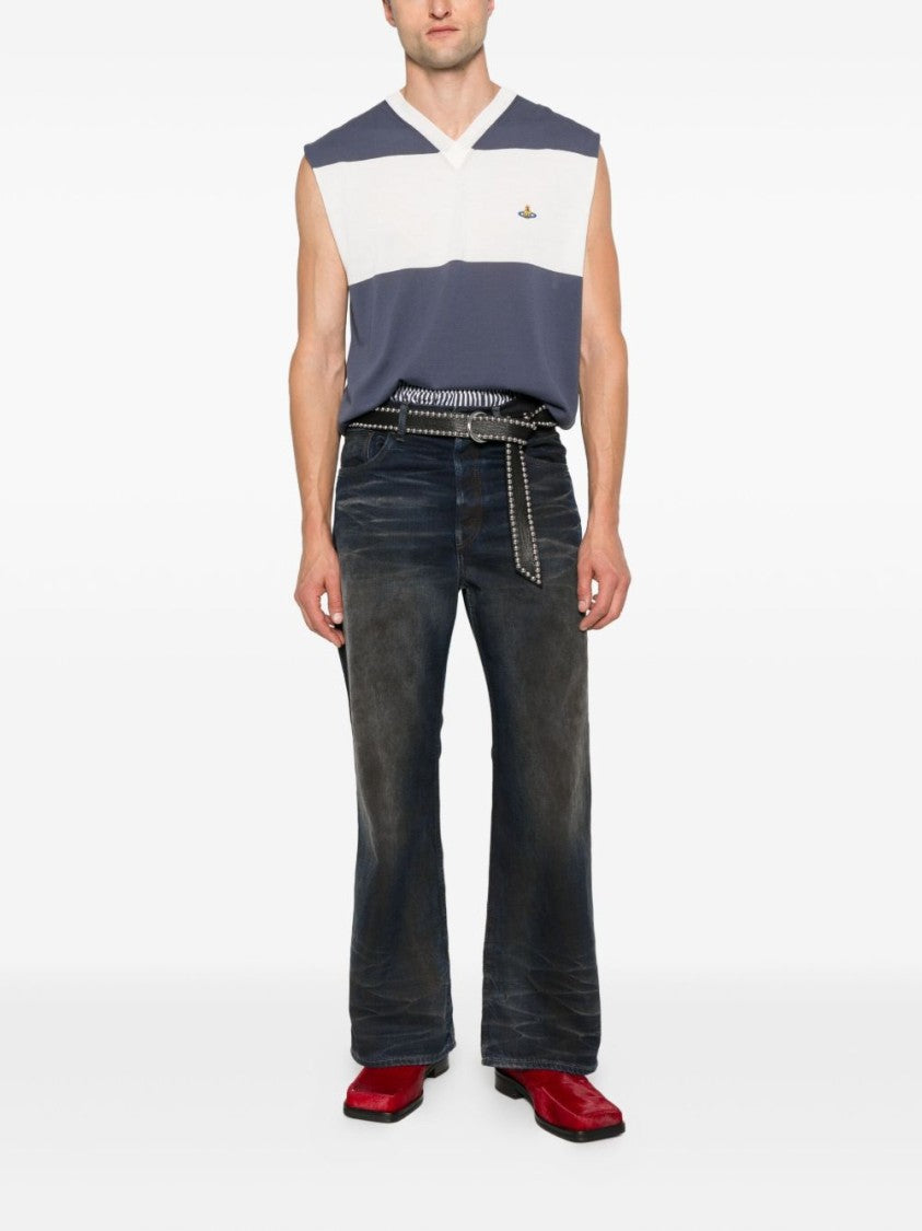 Vivienne Westwood Grey-Blue Horizontal Stripe Sleeveless Knit Top
