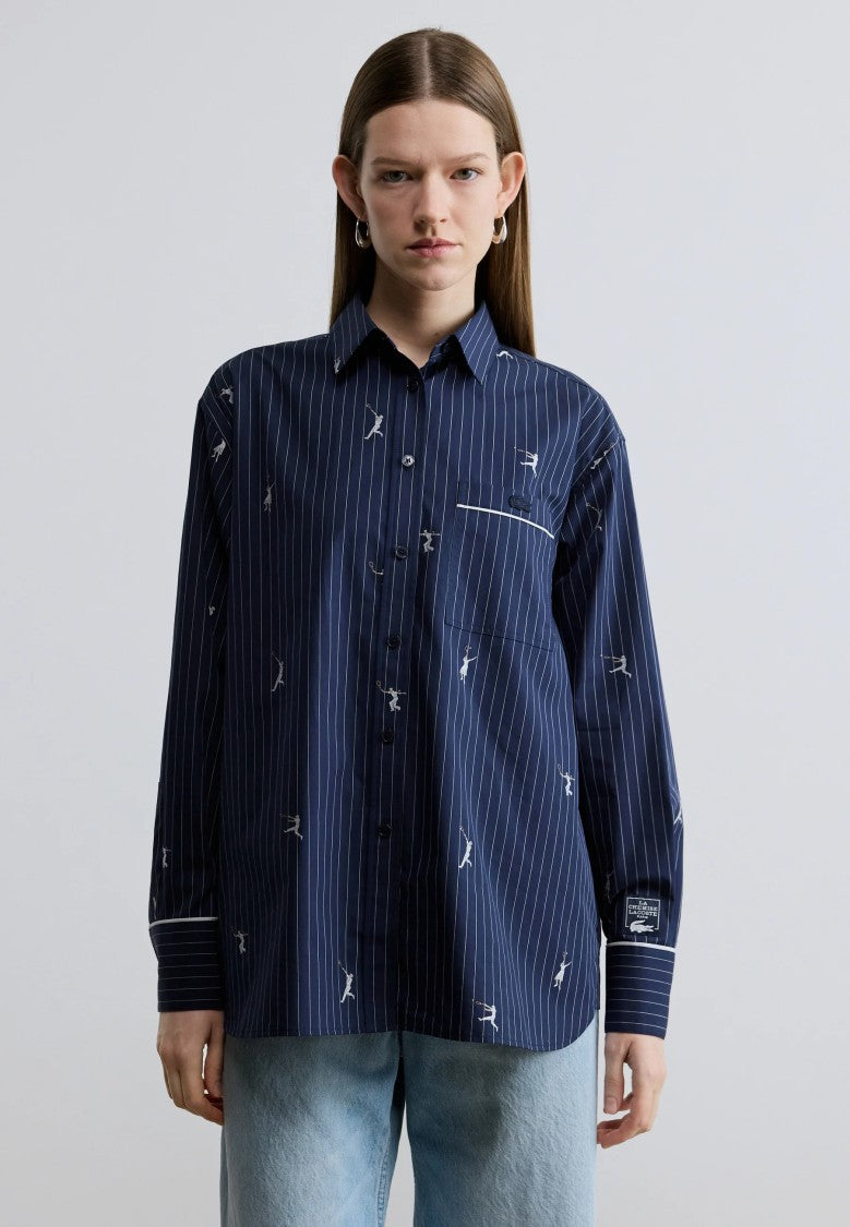 Lacoste Blue Monogram Jacquard Oversized Shirt