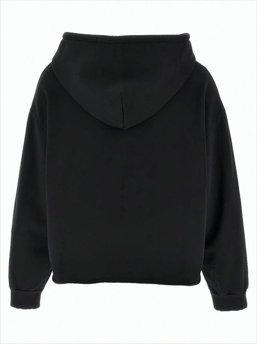 Mm6 By Maison Margiela Cropped Black Hoodie With Printed Details