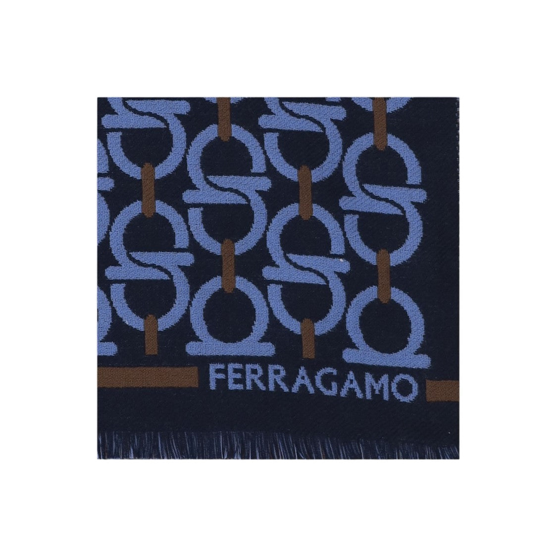 Salvatore Ferragamo Wool Hook Pattern Fringed Scarf